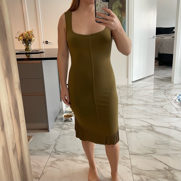 Vintage Azzedine Alaïa SS 1990 Olive Green Fitted Dress Small - Picture 8 of 9